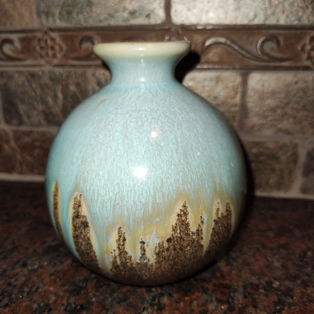 Artistic Blue and Brown Drip Glaze Ceramic Bud Vase